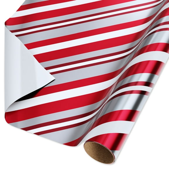 American Greetings Christmas Foil Roll Wrap, Candy Cane Stripes (1-Roll)