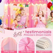 Wilwolfer Princess Castle Kids Indoor Play Tent, Pink Hexagon Fabric Playhouse with Star Lights, Large with Carrying Bag KP-GZ-001-W