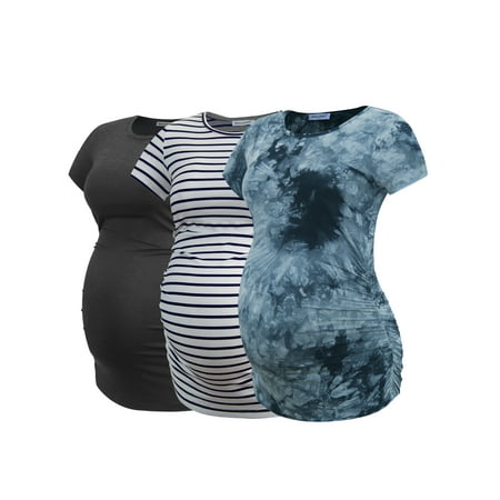 

Smallshow Women s Short Sleeve Maternity Shirt Side Ruched Pregnancy Tunic T-Shirt 3-Pack