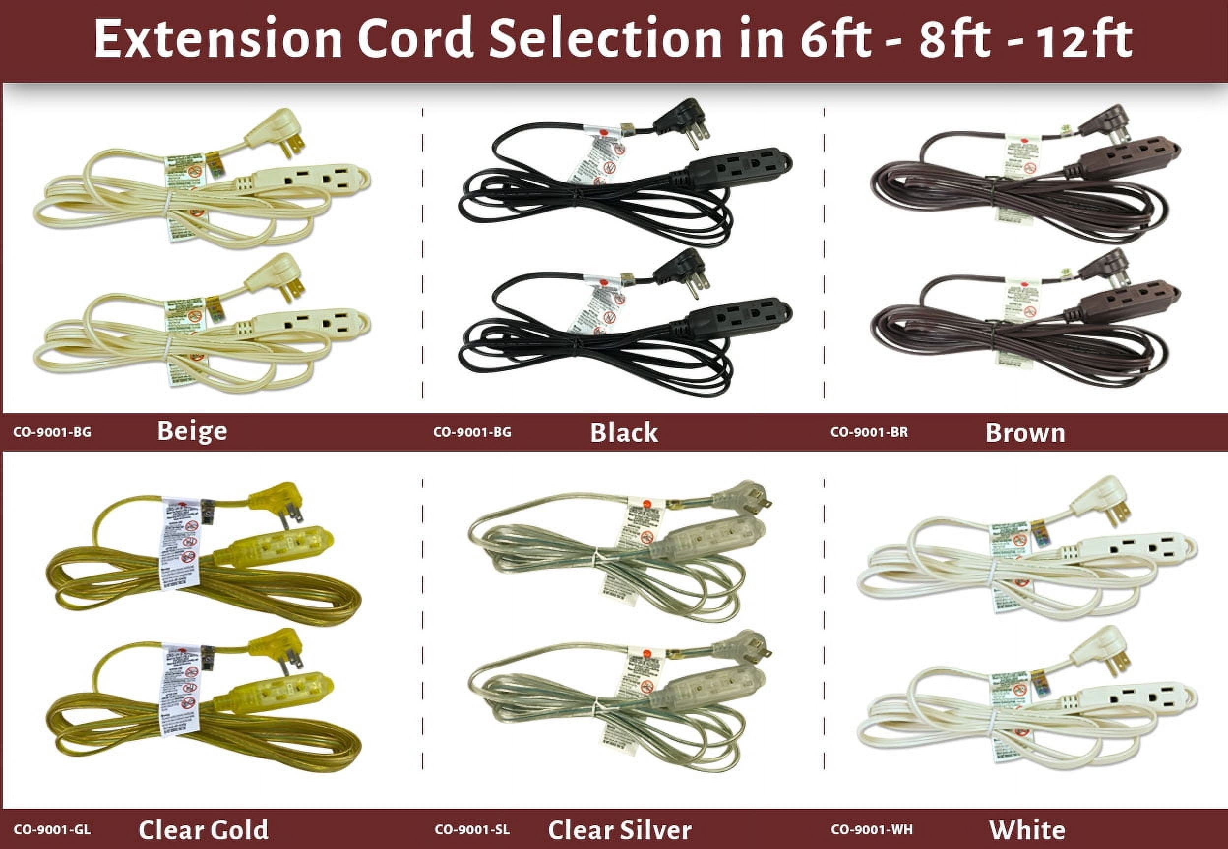 Royal Designs, Inc. Heavy Duty Extension Cord with Indicator light for Indoor & Outdoor, 8 ft long, Beige, 3 Outlet Prong Grounded Wire UL Listed, Set of 2