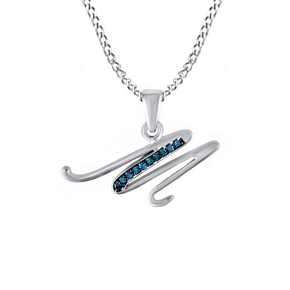 AFFY Blue Natural Diamond Initial "M" Pendant Necklace in 14k White Gold over Silver