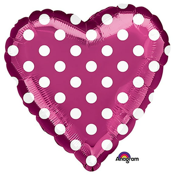 18 inch Heart - Fuchsia And Polka Dots Foil Mylar Balloon - Party Supplies Decorations
