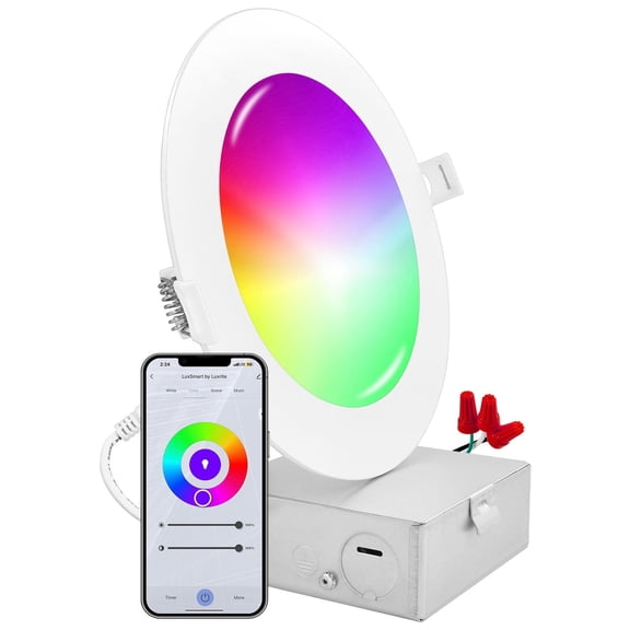 Luxrite 6 inch Smart LED Recessed Lighting, RGBW Color Changing, WiFi App and Voice Control, Alexa and Google Home