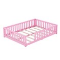 thumbnail image 5 of Full Size Floor Bed, Minimalist Rubberwood Floor Bed Frame with with Safety Guardrails and Door, Montessori Bed for Boy & Girl, Pink, 5 of 8
