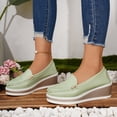 thumbnail image 3 of Women's Leather Wedge Loafers Wide Width Solid Color Comfortable Platform Slip on Business Walking Shoes Green Size 9.5, 3 of 5