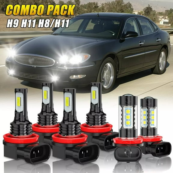 For Buick LaCrosse 2005-2013 6x 6000K White LED Headlight High Low Beam Fog Light Bulbs Upgrade Kit