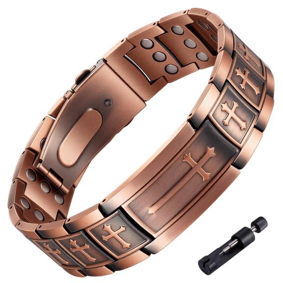 Wollet 3X Cross Copper Magnetic Bracelets for Men, Fashion Copper Gift for Dad,Husband