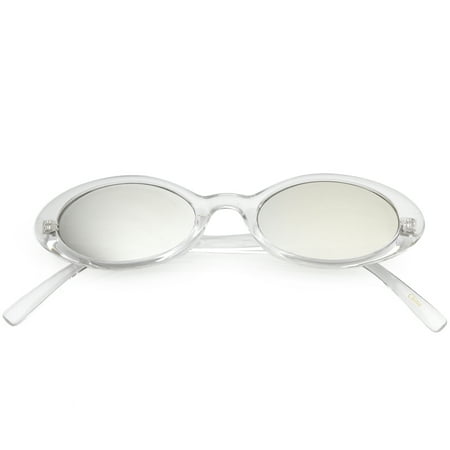 Retro Small Transparent Oval Sunglasses Colored Mirror Lens 48mm (Clear / Silver Mirror)