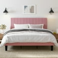thumbnail image 3 of Amolife King Size Upholstered Platform Bed Frame with Adjustable Velvet Headboard, Pink, 3 of 10