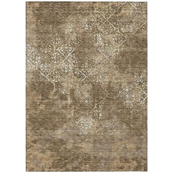HomeRoots 586135 8 x 10 ft. Floral Washable Indoor & Outdoor Rectangle Area Rug, Brown, Taupe & Ivory
