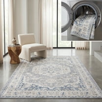 SAFAVIEH Blair Keighley Traditional Machine Washable Area Rug, 6'7" x 6'7" Square, Beige/Light Grey