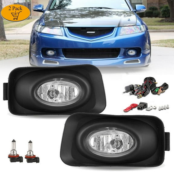 For 2004-2005 Acura TSX Fog Lights w/Wiring   Switch   Bezels   2*Bulbs Kit Clear Lens