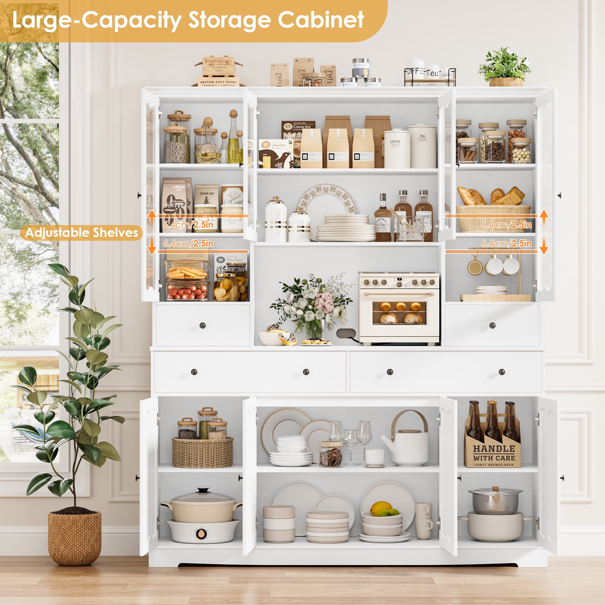 Homfa 74.2'' Tall Kitchen Pantry with 8 Doors Storage Hutch, Large
