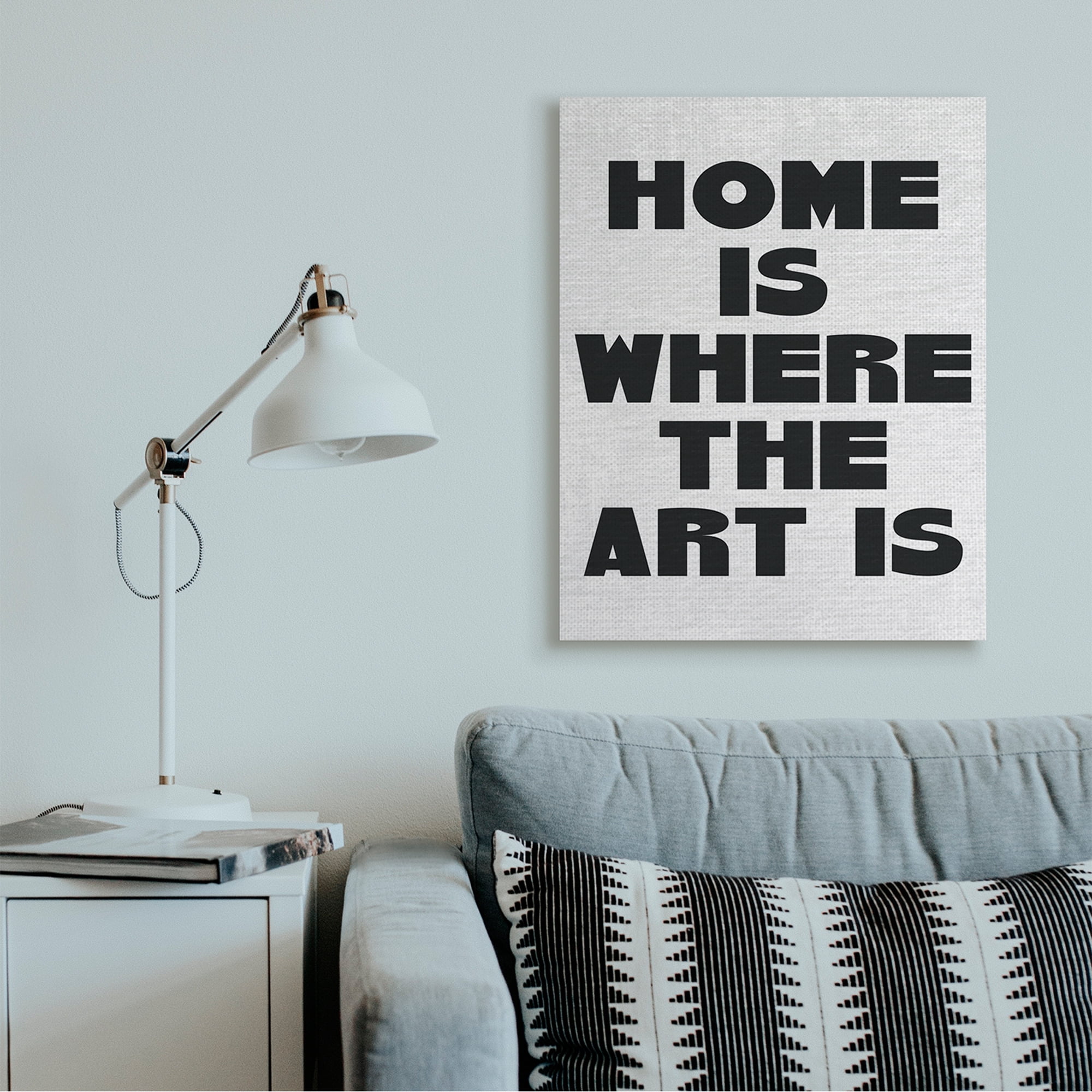 Stupell Industries Home Is Where Art Is Phrase Minimal Black White Canvas Wall Art by Daphne Polselli
