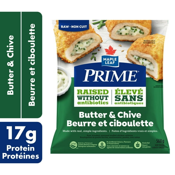 Prime Butter & Chive Raw, Breaded, Seasoned Stuffed Chicken Cutlettes, 568 g