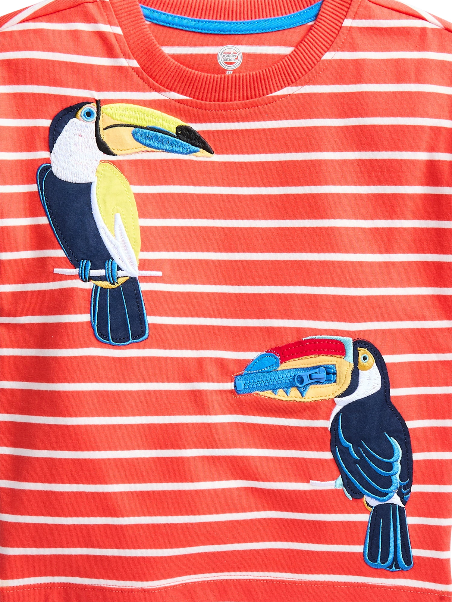 Wonder Nation Toddler Boys Short Sleeve Striped Graphic Tee with Zipper Pocket, Sizes 12M-5T