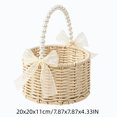 thumbnail image 3 of Twfbrm Rattan Storage Basket, Reusable Hanging Flower Basket with Lace Bows and Pearl Handle, Small Boho Handwoven Wicker Basket for Party, Weddings, Girl, Home Decor, 3 of 7
