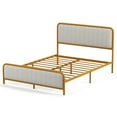 thumbnail image 1 of Costway Queen Gold Metal Bed Frame Upholstered Platform Bed with Velvet Headboard, 1 of 10