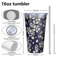thumbnail image 4 of 16oz Tumblers Navy Daisy Flower Pattern Stainless Steel Vacuum Insulated Double Wall Travel Tumbler Cups Mug with Lid and Straw,Cleaning Brush for Coffee,Tea, 4 of 4