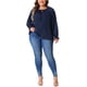 thumbnail image 2 of GRACE & GRANDEUR Blusas de Talla Grande para Mujeres Tops Casuales de Escote en V con Cordón de Manga Larga T Shirt Blusas 1X Azul Marino, 2 of 6
