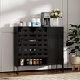 thumbnail image 2 of S-HOME Stylish Woven Buffet Cabinet with Adjustable Shelves Metal Legs for Versatile Storage in Living Room Dining Entryway, Black, 2 of 8