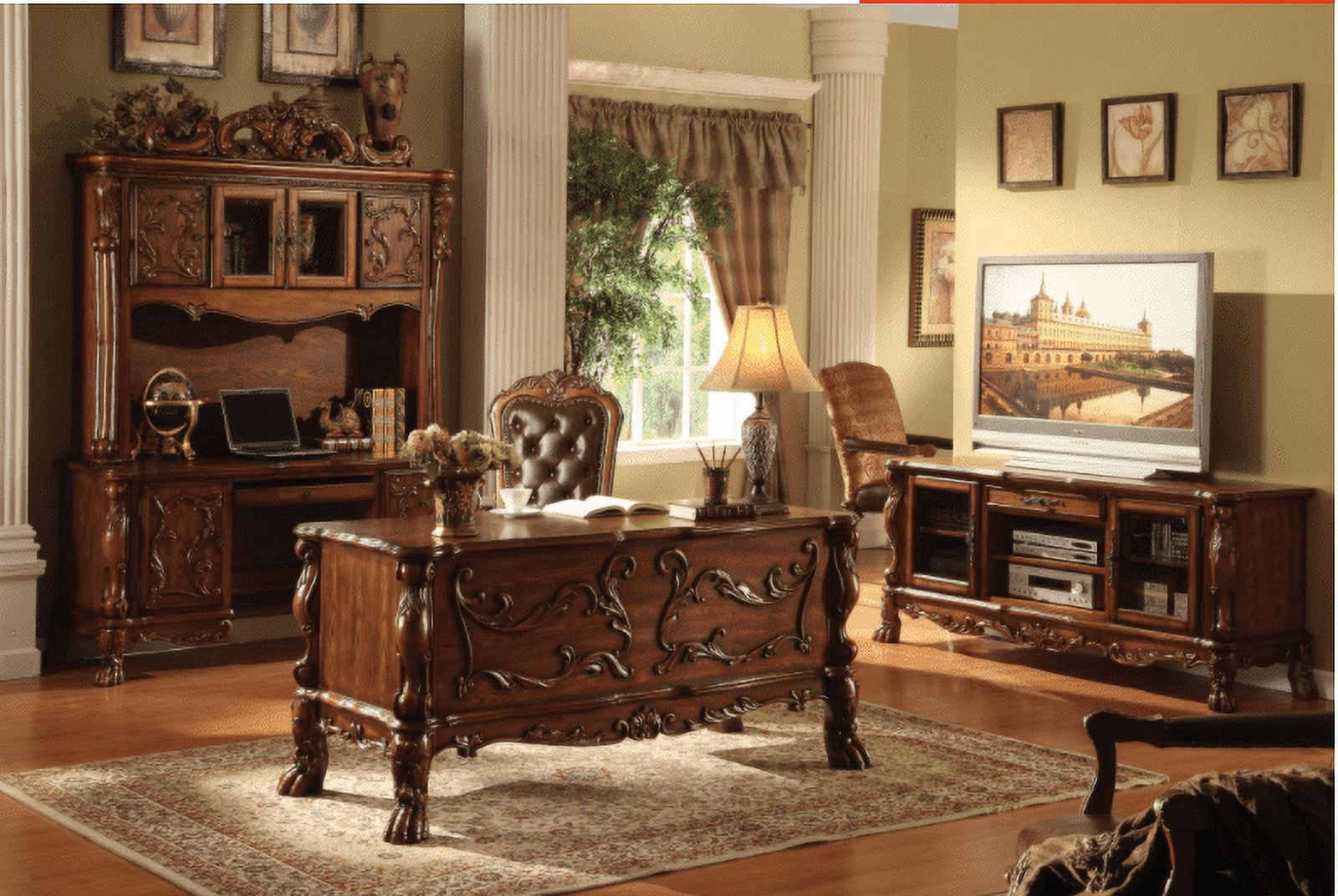 36" X 72" X 31" Cherry Oak Wood Poly Resin Executive Desk