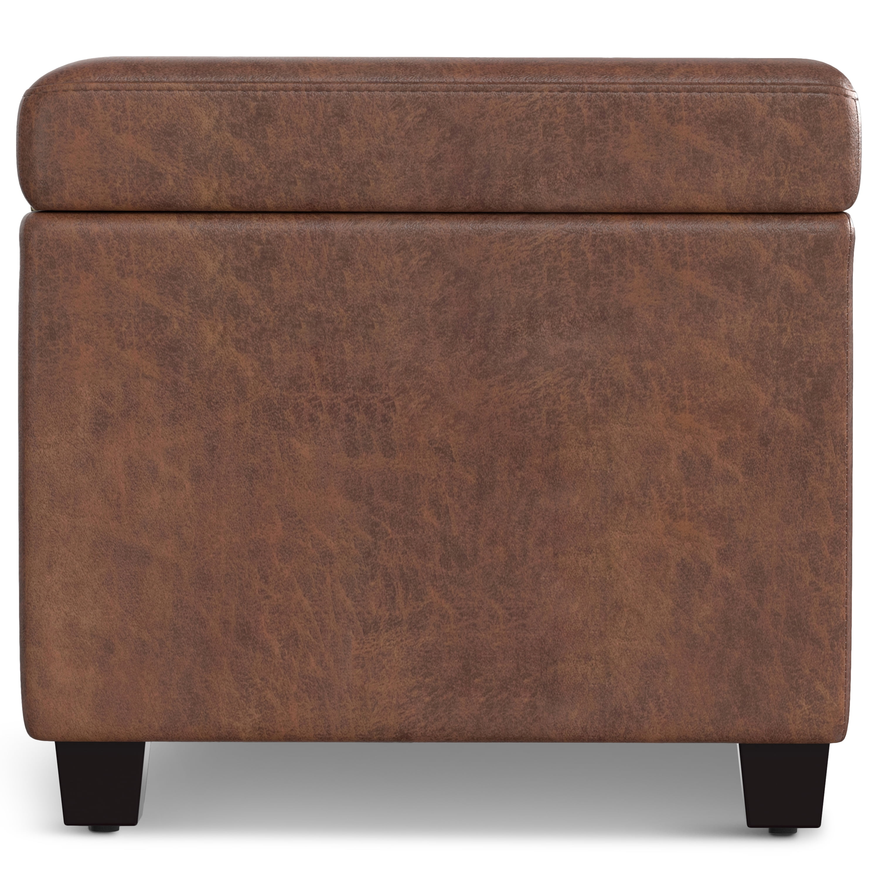 Avalon 54 inch Wide Contemporary Extra Large Storage Ottoman Bench in Distressed Saddle Brown Vegan Leather