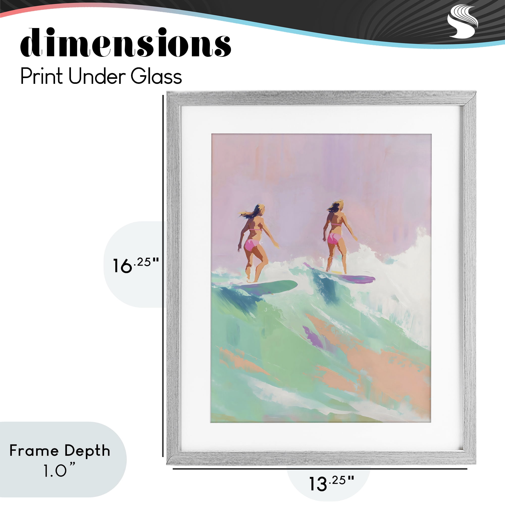 Stupell Industries Two Surfing Girls on Wave Gray Framed Print Under Glass, design by The Prints Vibe