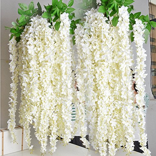 Green Luyue 3.18 Feet Artificial Silk Wisteria Vine Ratta Silk Hanging Flower Wedding Decor,6 Pieces,