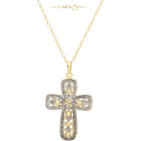 Diamond-Accent 18kt Yellow Gold over Sterling Silver Cross Pendant, 18