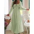 thumbnail image 5 of Women'S Bohemian Style Casual Resort Dress U-Neck Long Puff Sleeve A-Line Maxi Dress Green S, 5 of 9