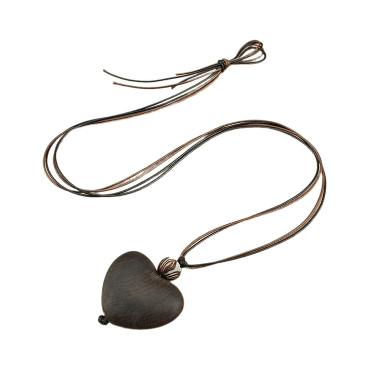 AOOOWER Handcraft Sturdy Wood Heart Necklace Featuring Natural