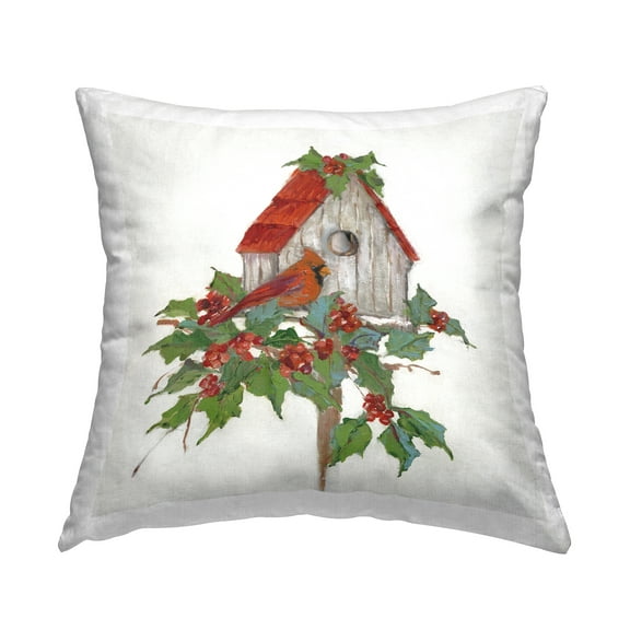 Stupell Industries Winter Plants & Birdhouse Decorative Printed Throw Pillow, 18 x 18