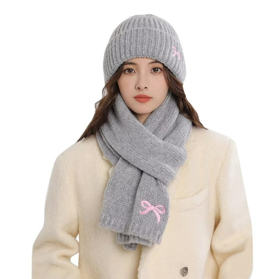 Beanie for Women Y2K Womens Scarves Set Winter Fashion Must Have Beanies Wool Grey Scarf