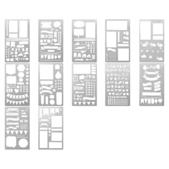 Junk Journaling Stencil Set Template Geometry Shape Planner Stencil Scrapbooking Stencils for Painting and Decor 1-12,1Set x Junk Journaling Stencil