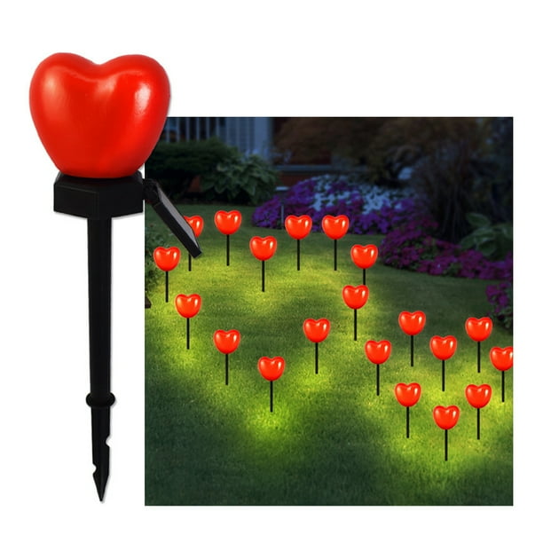 Luces solares de estaca de jardín, lámpara de paisaje de estaca de jardín solar al aire libre, lámparas de camino en forma de corazón rojo, diseño exquisito