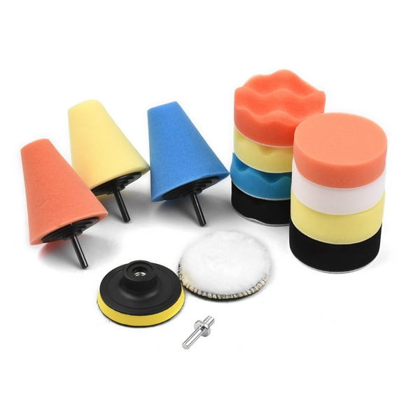 14-Piece 3-Inch Car Polishing Kit with Sponge Pads, Wool Buffer, Wheel Cones, Suction Cup & Drill Adapter – Complete Auto Detailing Set for Home Car Care, Hub Maintenance & Professional-Grade