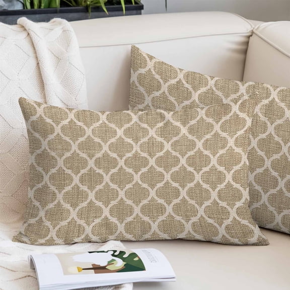 Khaki Moroccan Pillow Covers 12"x20", Boho Retro Country Abstract Geometric Grid Soft Brushed Microfiber Breathable Throw Pillow Covers, Pillowcase with Zipper for Couch Sofa Bedroom Living Room