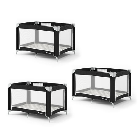 Foundations Sleep 'N Store Travel Play Yard with Foam Mattress, Storage Bag, and Foldable Frame, 3-Pack, Graphite