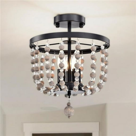 Valentina 12 in. 3-Light Indoor Matte Black Finish Semi-Flush Mount Ceiling Light with Light Kit