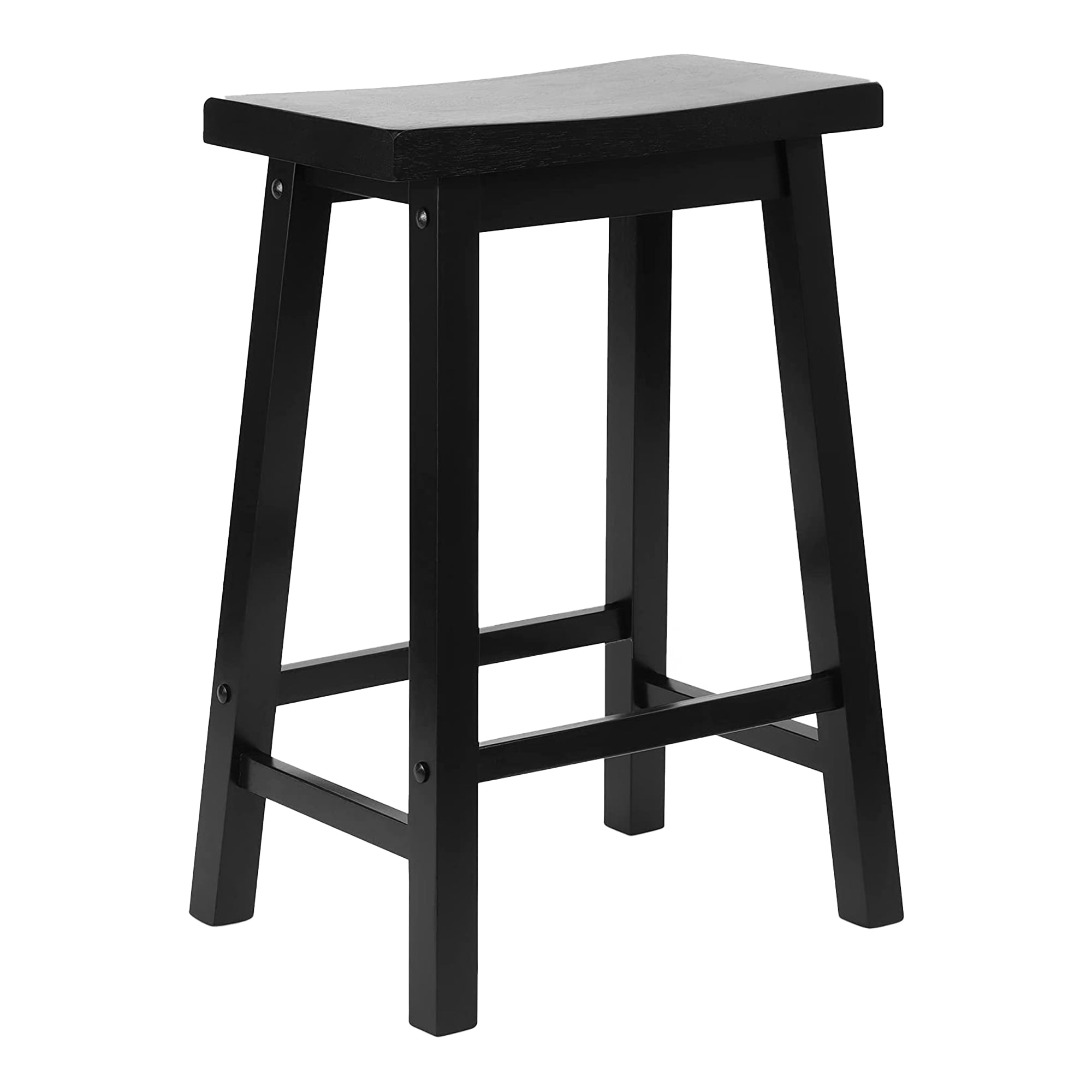 PJ Wood Classic Saddle Seat 24'' Kitchen Bar Counter Stool, Black (5 Pack)