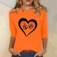 thumbnail image 2 of Dadaria Tee-Shirt pour Femmes Orange Manches 3/4 Col Rond Grandes Tailles Hauts Été Empreintes de Main Chandail Blouses TG, 2 of 5
