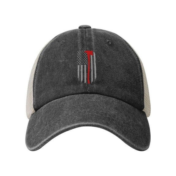 Thin Red Line Flag Firefighter Axe Unisex Cowboy Mesh Baseball Cap Adjustable Vintage Trucker Hat Classic Sport Hats Funny Hat