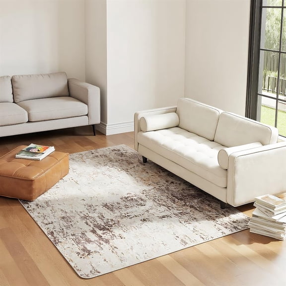 Topcobe Machine Washable Area Rug 5x7, Non-Slip Modern Abstract Floor Carpet for Living Room, Bedroom, Dining Room, Stylish Decorative Carpet for Comfort, Mixed-Brown