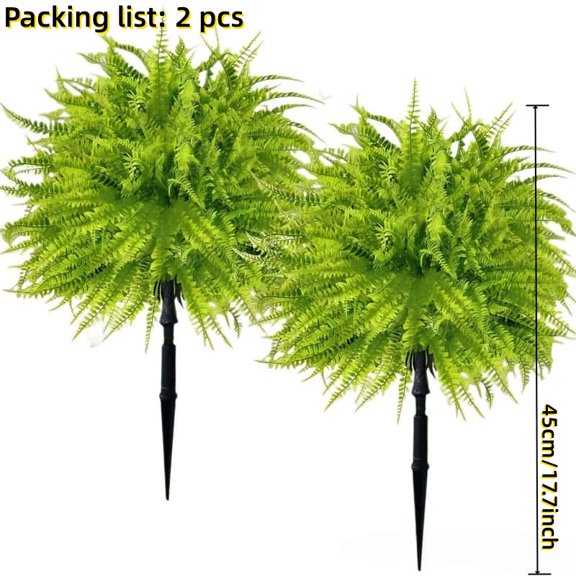 2pc UV Resistant No Fade Artificial Persian Fern Grass Ground Stake Fake Green Plant for Garden Patio Yard Outdoor hotel Decor