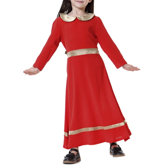 EnJoCho Girls Musli𝗆 Dress Kids a Line Long Sleeve Maxi Dresses Abaya Color Bloc𝗄 Arab Clothing Teen Churc𝗁 Long Skirt Prayer Dress Abaya Dress For Girls