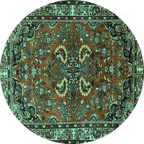 Ahgly Company Machine Washable Indoor Round Persian Turquoise Blue Traditional Area Rugs, 8' Round