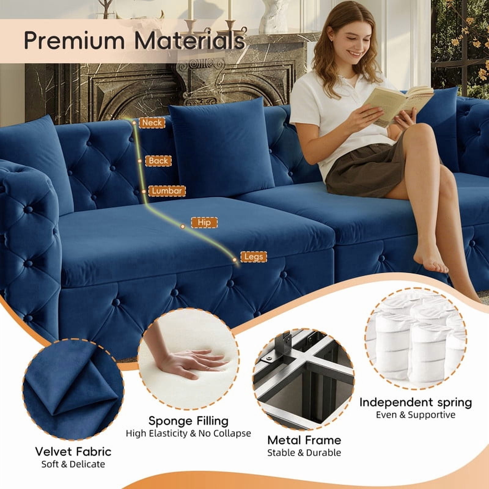 89"W Large 3-in-1 Pull Out Classic Chesterfield Tufted Sofa Bed, 4-Seater Velvet Padded Sleeper Sofa Couch with 3 Throw Pillows