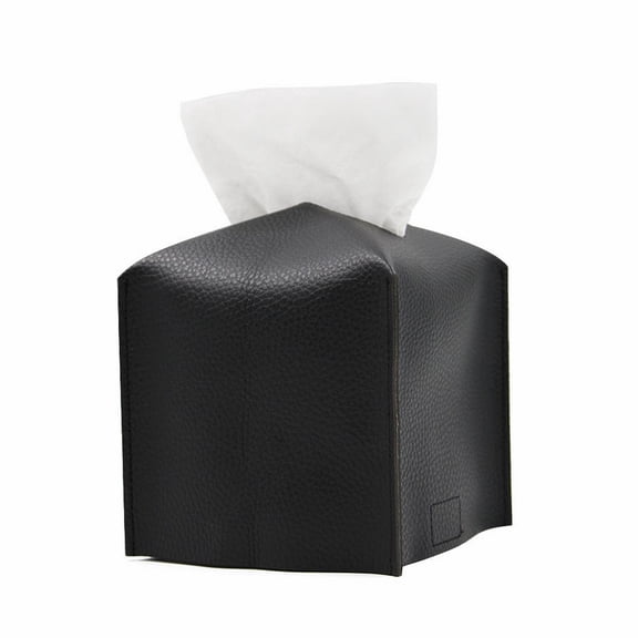 PU Leather Square Tissue Box Cover, Decorative Tissue Organizer Dispenser, Durable Facial Paper Holder, Ideal for Living Room Coffee Tables, Cars, Bathrooms, Countertops & Offices, Black