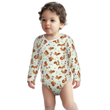 

Fotbe Squirrel Playing Pattern Unisex-baby Long-sleeve Bodysuit Long Sleeve Bodysuits One-piece 100% Organic Cotton for Infant Baby Boys Unisex-3 Months